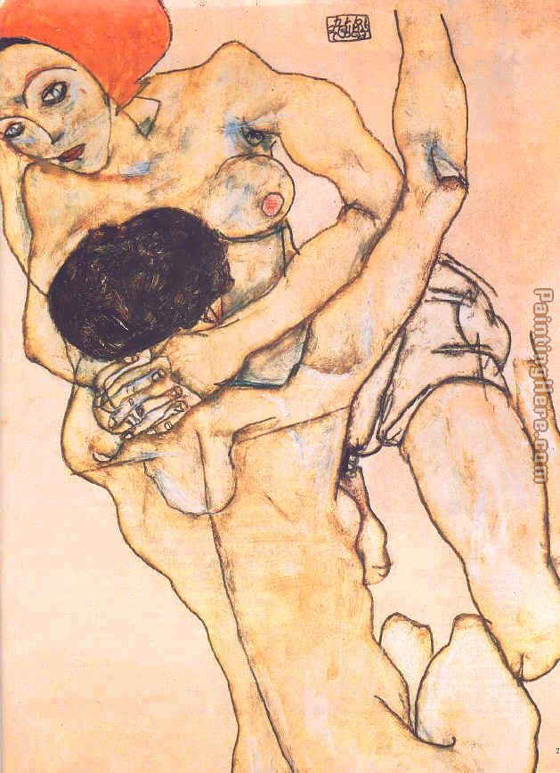 Two young girls painting - Egon Schiele Two young girls art painting